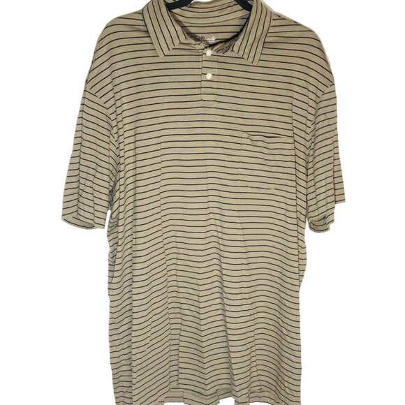 Roundtree & Yorke shirt striped brown pocket collar short sleeve cotton 2XT READ - Picture 1 of 12